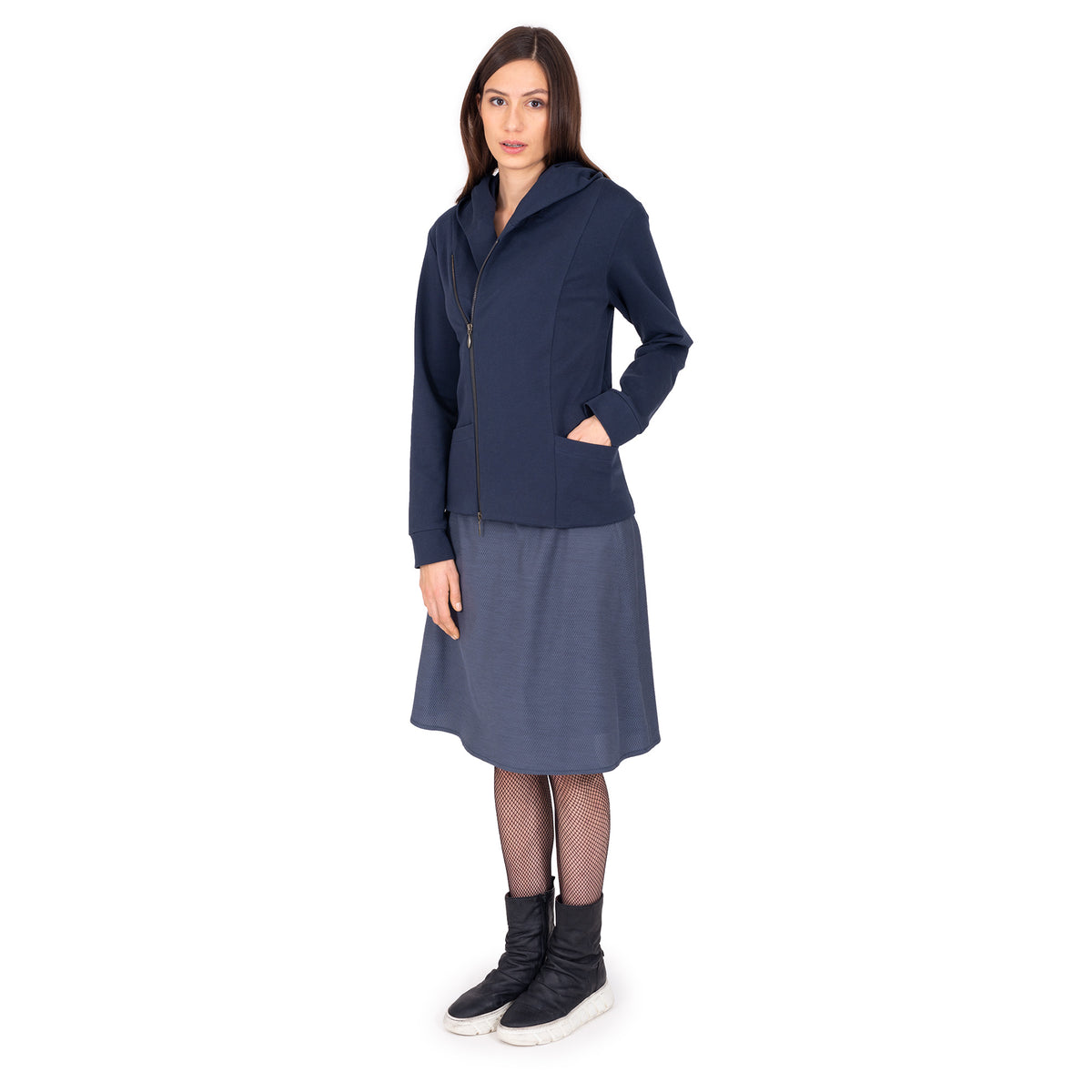 Kapuzensweatjacke aus Bio-Jersey, Front asymmetrisch