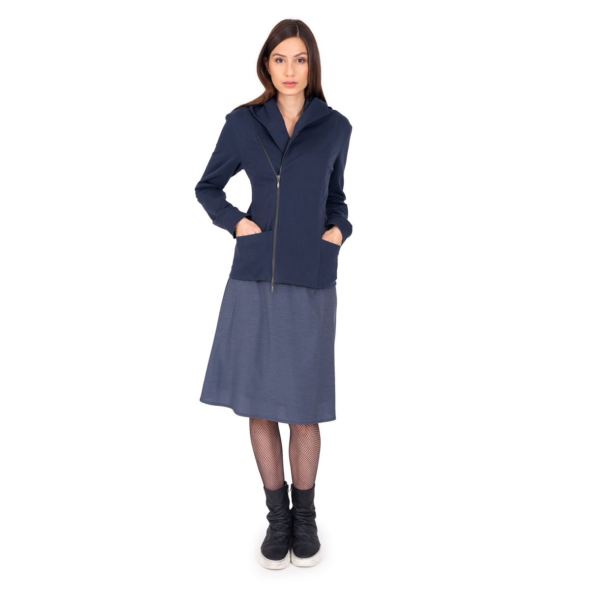 Kapuzensweatjacke aus Bio-Jersey, Front asymmetrisch