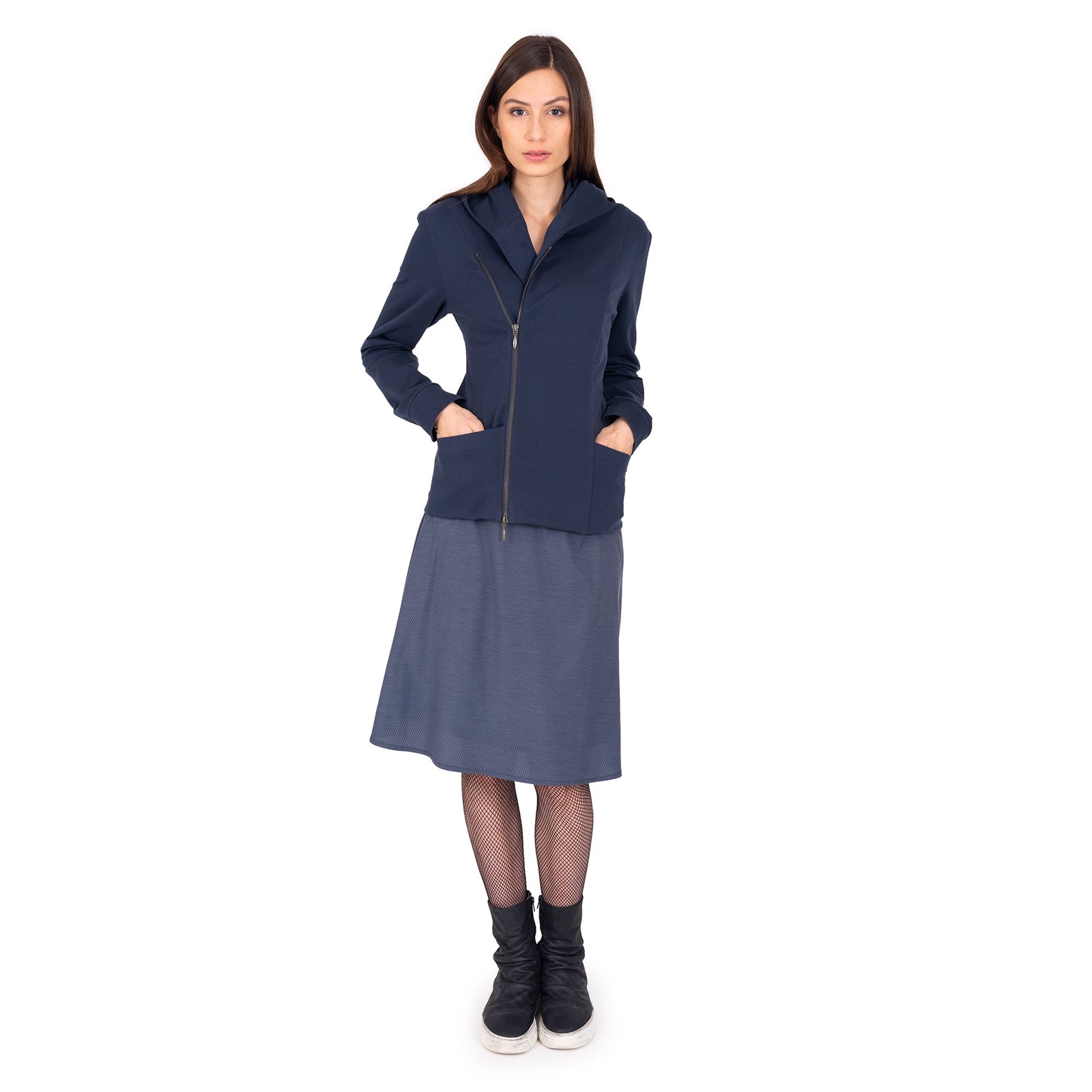 Kapuzensweatjacke aus Bio-Jersey, Front asymmetrisch